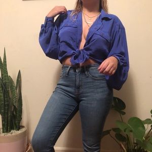Vintage royal blue satin blouse